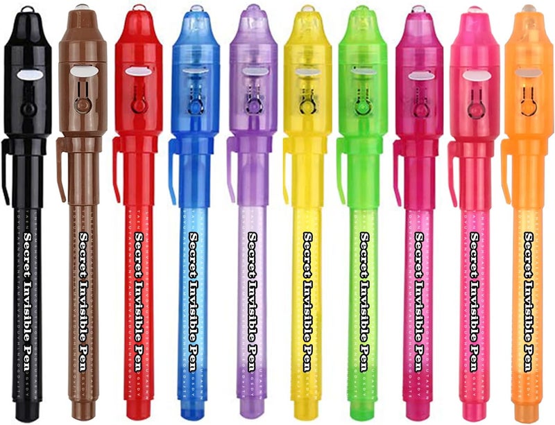 SCStyle Invisible Ink Pen 10Pcs with UV Light Magic Marker for Secret Messages, Writing Information for Birthdays, Easter, Halloween, Christmas Gifts for Students - Image 1